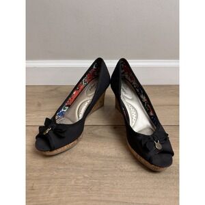 Dexflex Comfort Wedge Shoe Peep Toe Cork Solid Black 7 Cute Comfortable